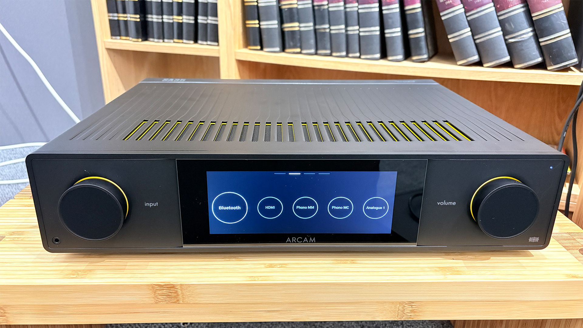 Arcam SA35 music streamer showing input options on display screen