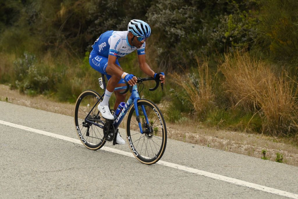 LO PORT SPAIN MARCH 24 Tsgabu Grmay of Ethiopia and Team JaycoAlUla competes during the 102nd Volta Ciclista a Catalunya 2023 Stage 5 a 1766km stage from Tortosa to Lo Port Mirador del Portell 1033m UCIWT on March 24 2023 in Lo Port Spain Photo by David RamosGetty Images