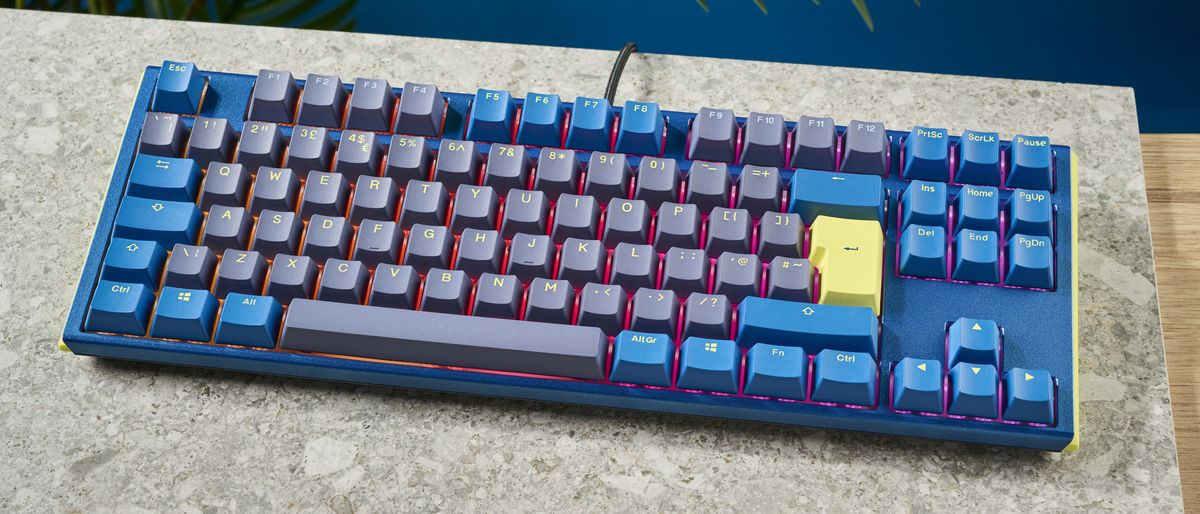 A Ducky One 3 TKL wireless keyboard in the DayBreak colorway