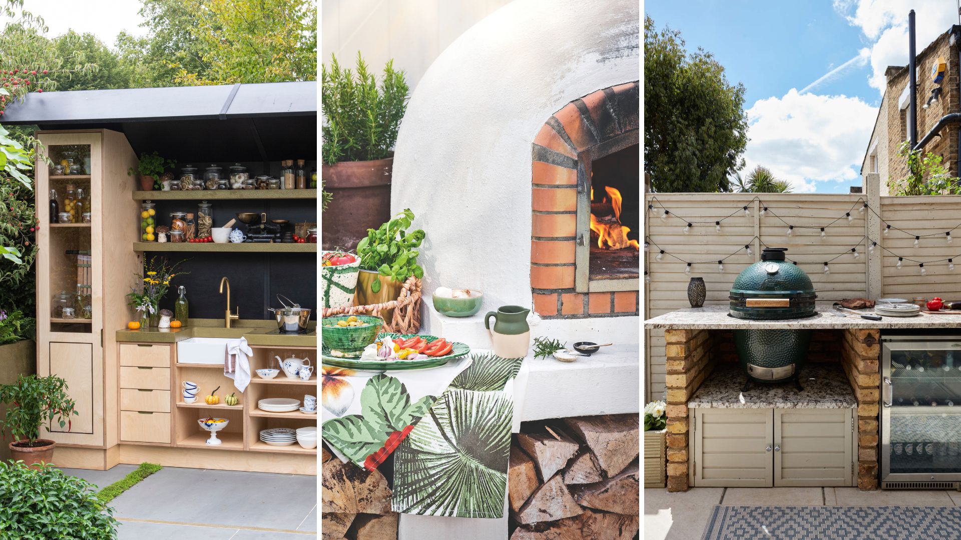 composite of three outdoor kitchens