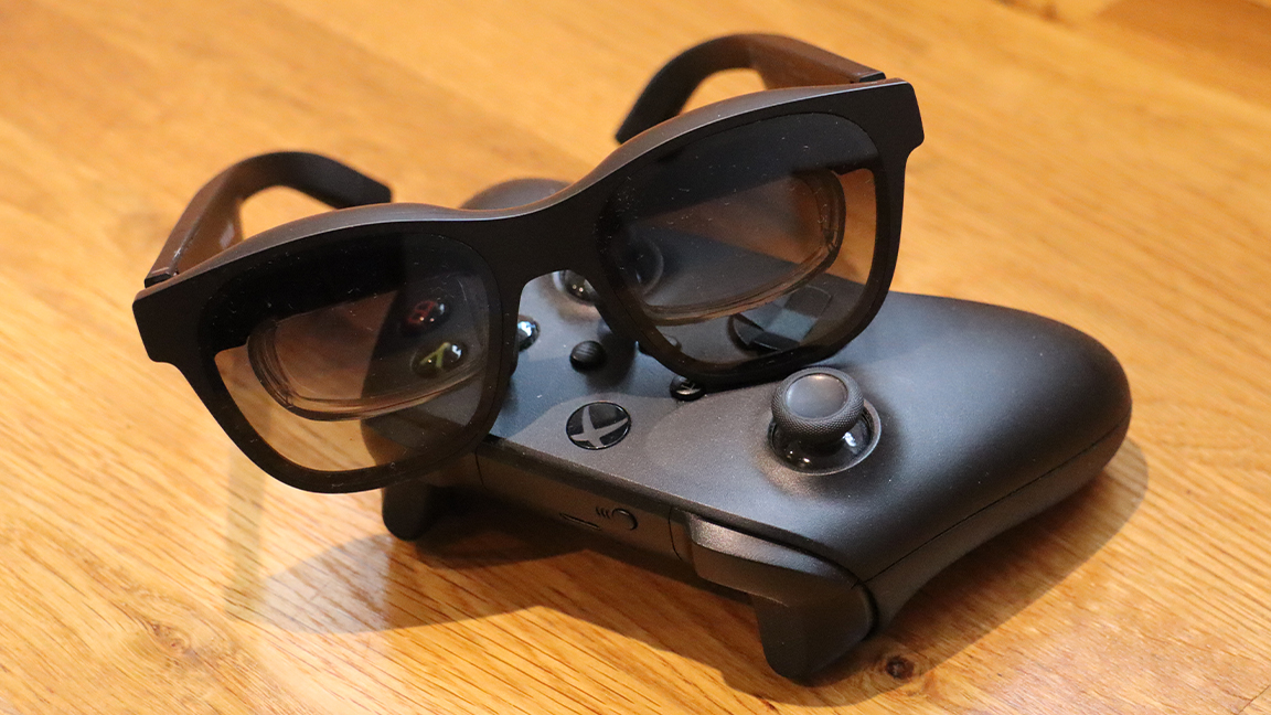 Nreal Air AR glasses; a pair of black AR glasses on an Xbox Series X controller
