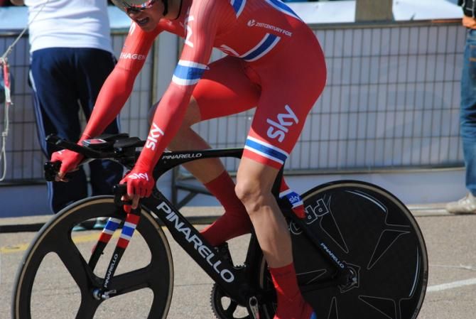 Edvald Boasson Hagen (Sky) riding his custom Pinarello