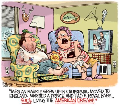Political Cartoon U.S. Meghan Markel Prince Harry Britain UK royal baby