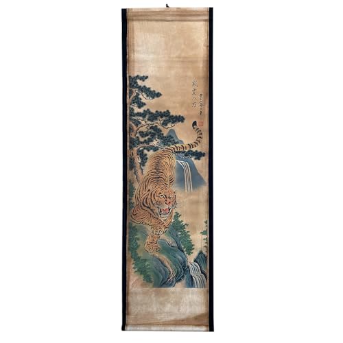 Wall Art Poster Prints Paintings, Hanging Paper Scroll Decor Ready to Hang Asia Vintage Aesthetic,for Home Office Restaurant Tigers Feng Shui (e3)