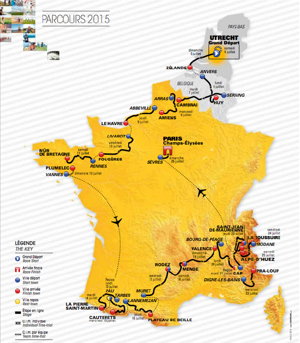 The map of the 2015 Tour de France