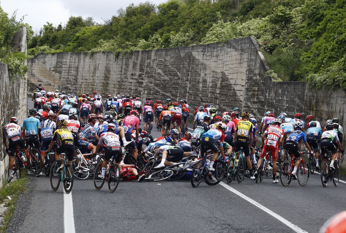 A crash on stage 6 of the Giro d'Italia