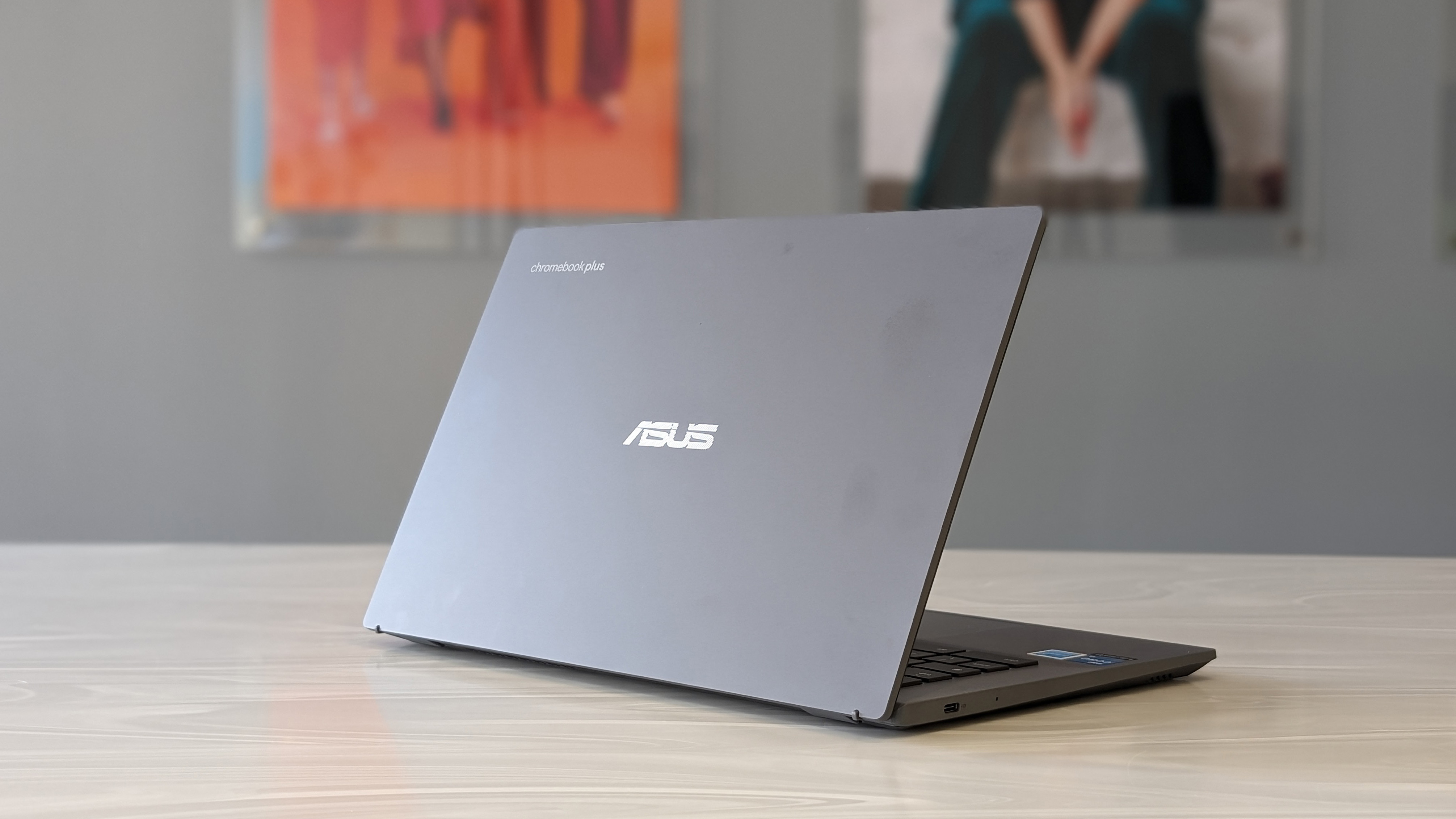 The Asus Chromebook Plus on a desk