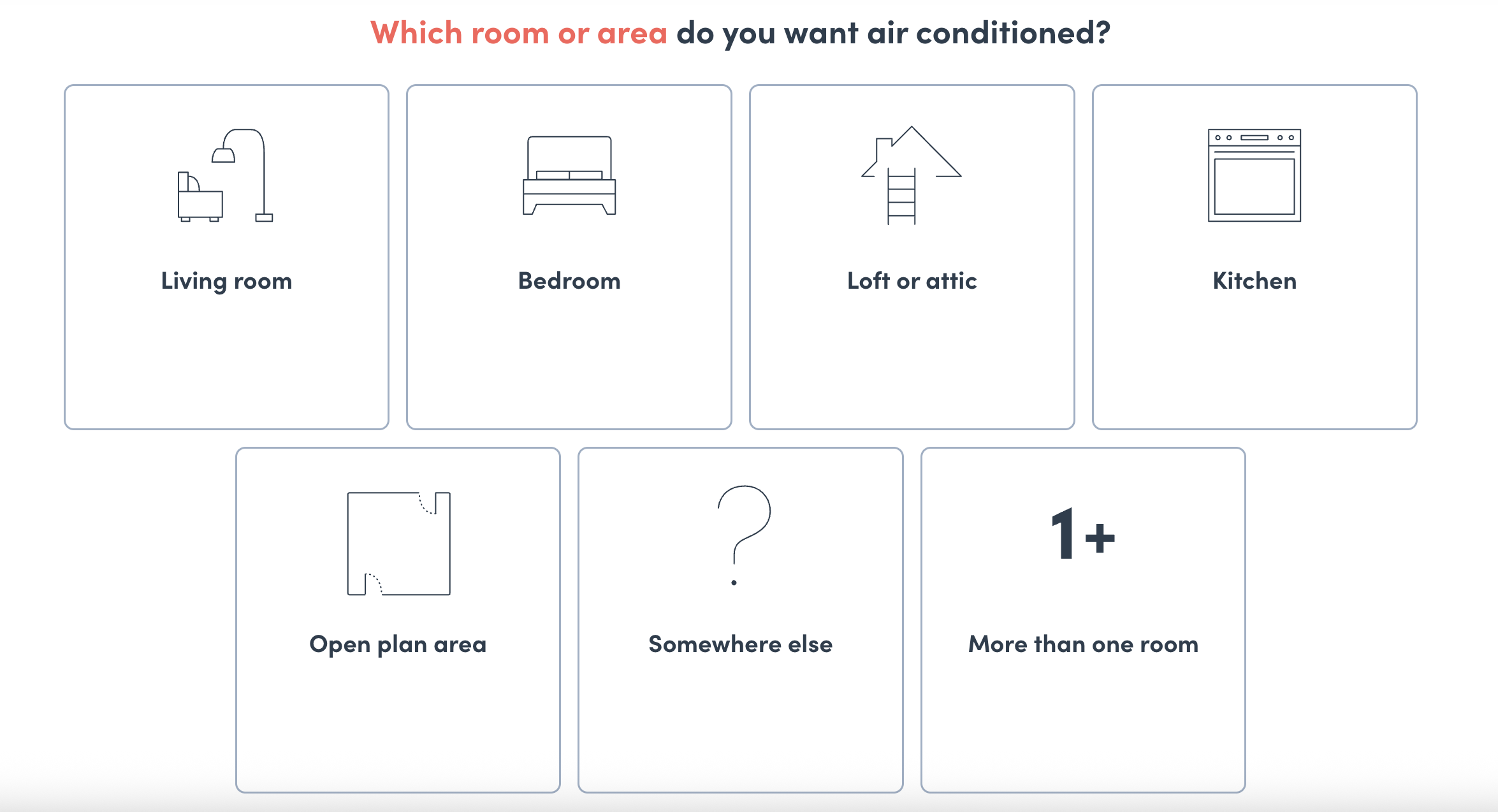 Example questions from the ordering process of BOXT air conditioning