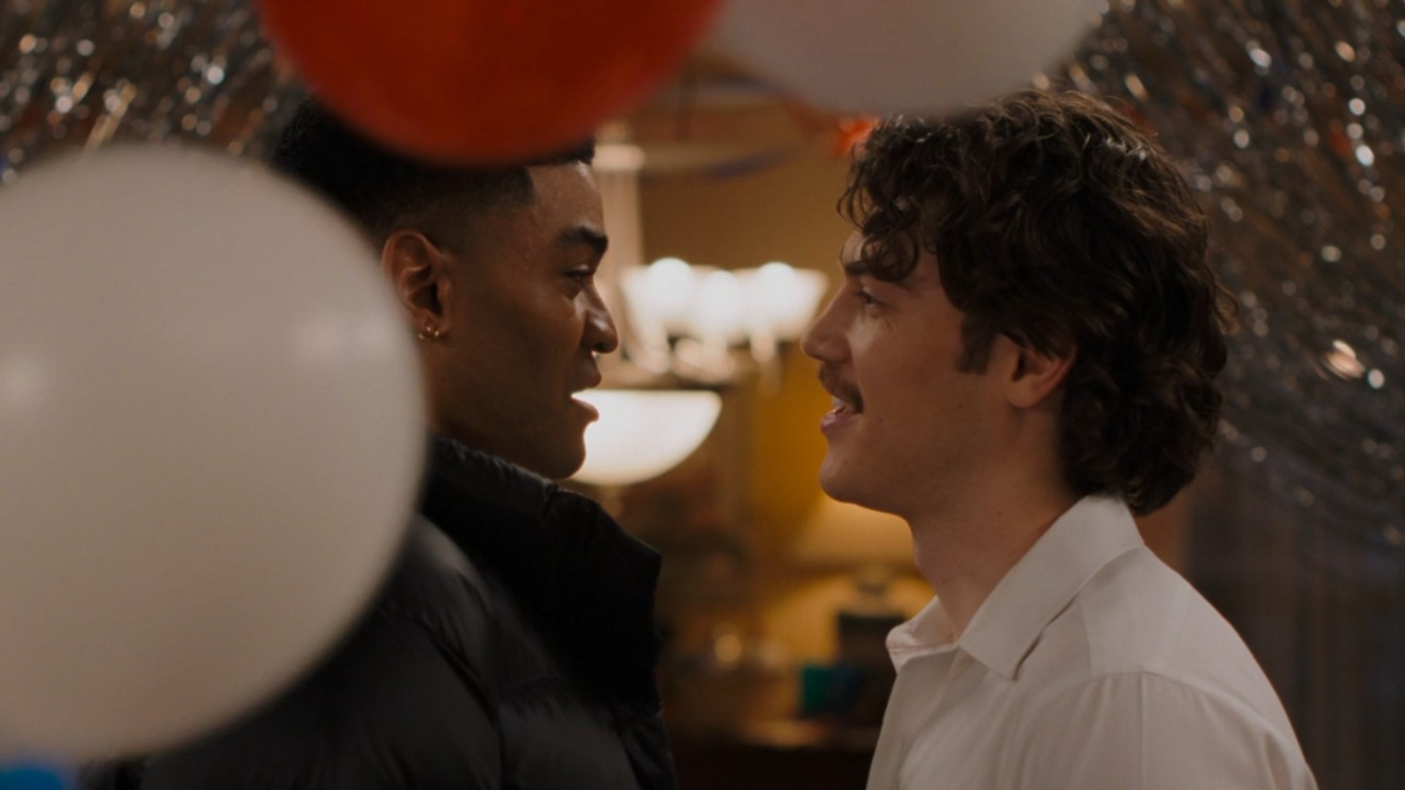 Jack Innanen and Owen Thiele looking at each other in Adults.