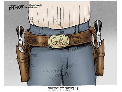 Editorial cartoon open carry Georgia Bible belt