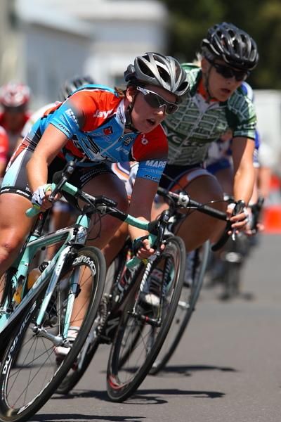 Alex Carle (Jayco-AIS), who came third in Portarlington, in the bunch.