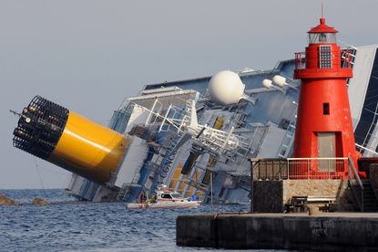 The Costa Concordia viewed from port on Jan. 19, 2012