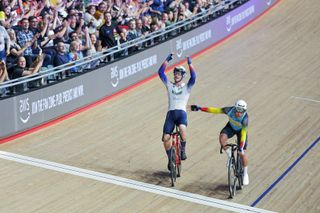 Will Tidball celebrates at the UCI Track Champions League in London