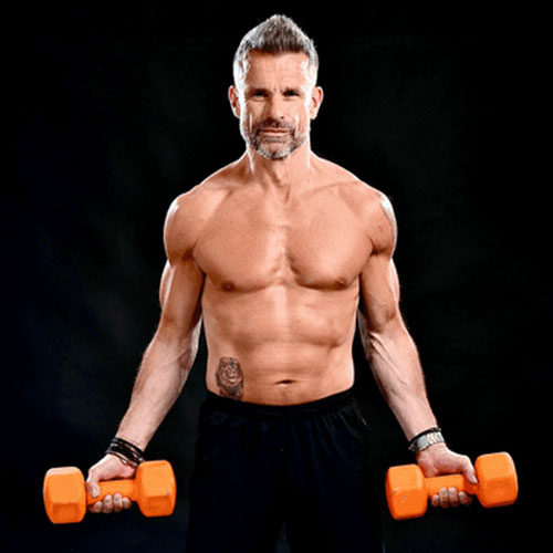 a picture of Jason Smith holding two dumbbells