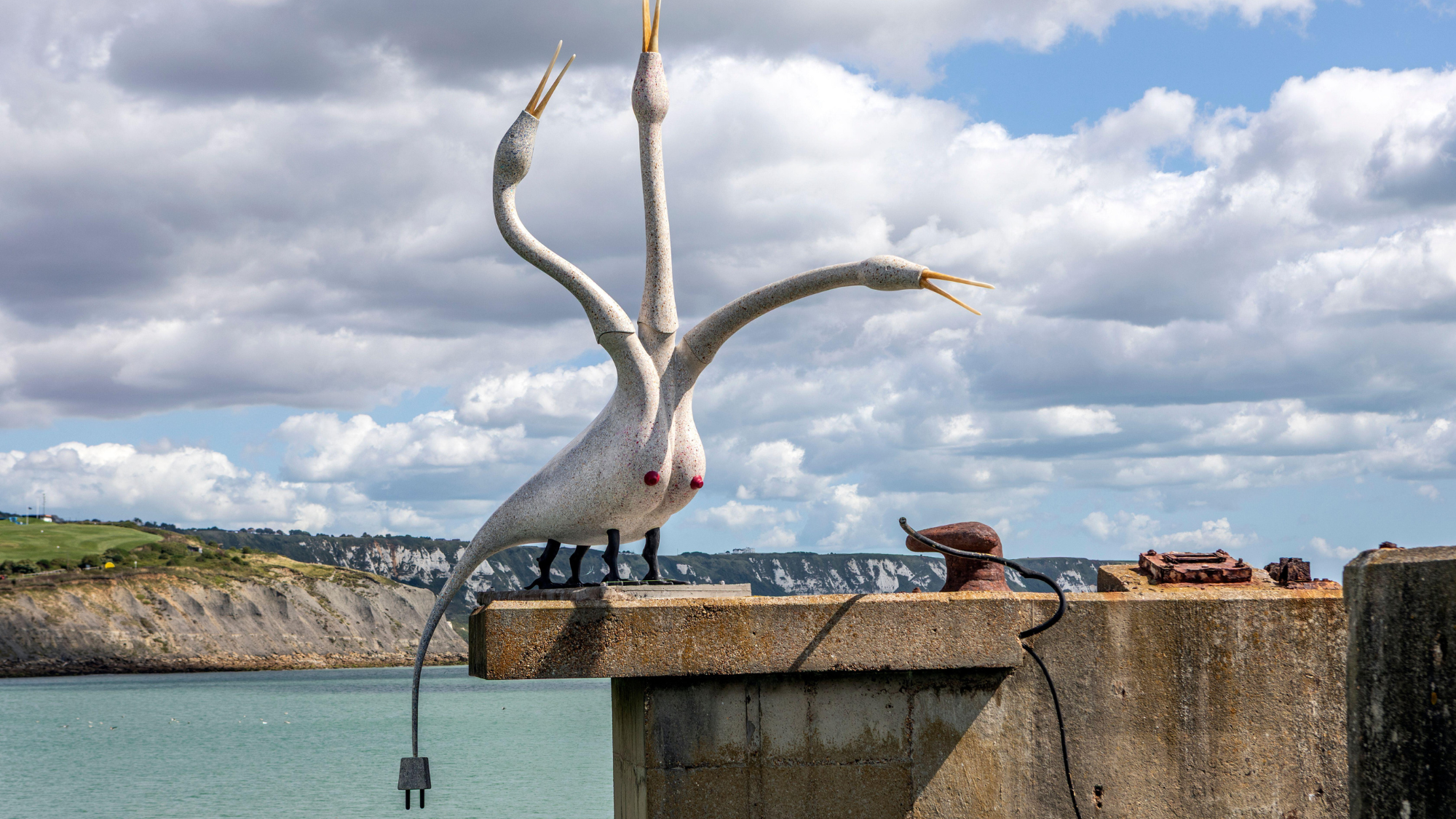 Laure Prouvost’s Above Front Tears, Oui Connect is a three-headed bird rising from the sea
