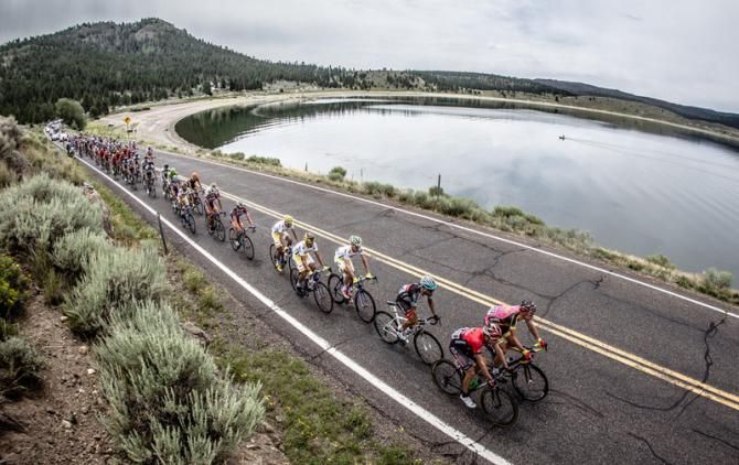 Panguitch Lake provides the back drop early in today's stage.