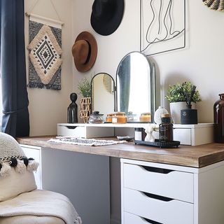 neutral bedroom with dressing table