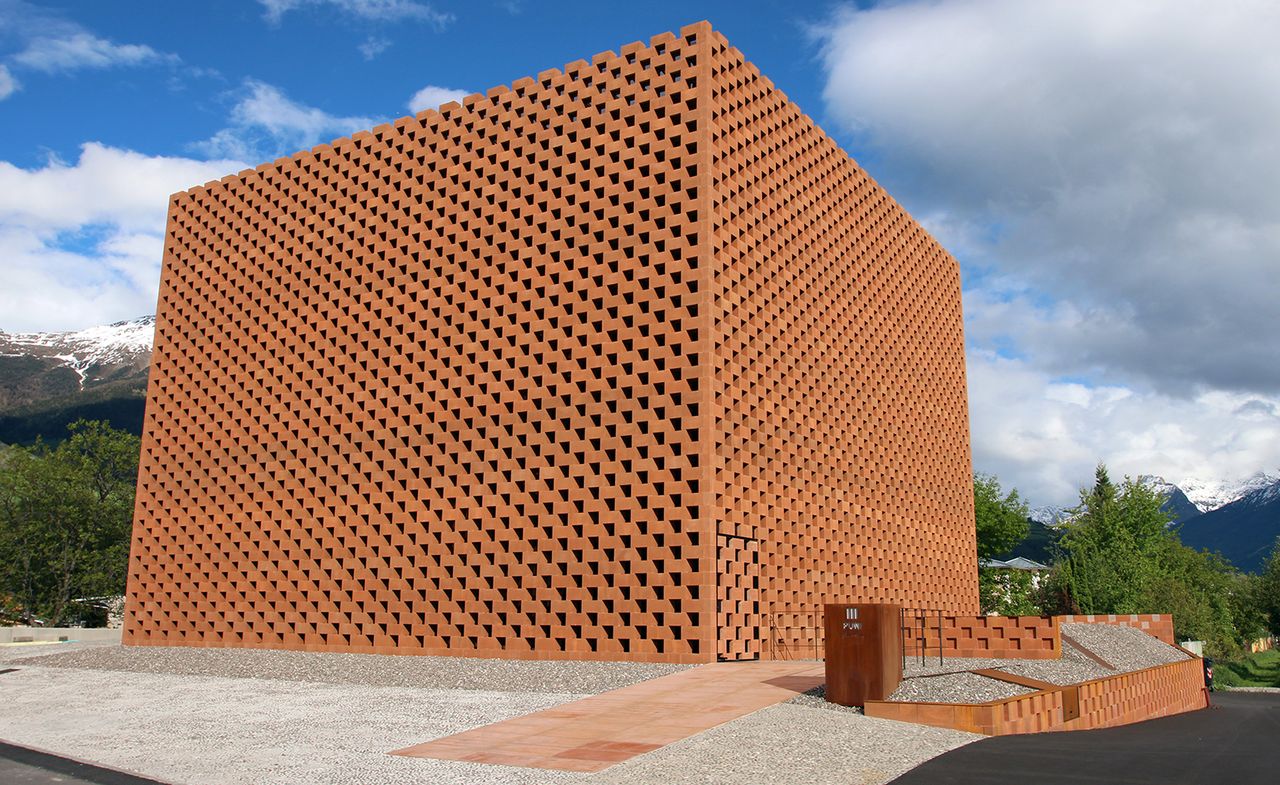 Outside view of brick distillery 