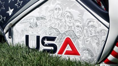 A close-up view of Team USA's 2025 Ryder Cup staff bag