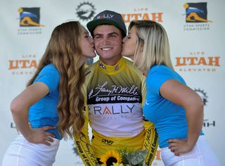 Sepp Kuss in yellow at the Tour of Utah