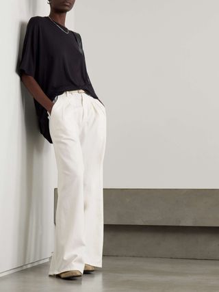 Nolan Pleated Denim Wide-Leg Pants