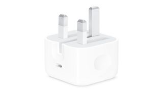 Apple 18W USB-C Power Adapter, one of the best iPhone chargers, against a white background