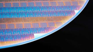 Sample of a wafer produced on Intel 20A process node