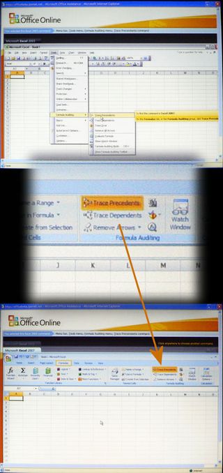 New users to Office 2007 may be a little terrified at first about the broad extent of user interface changes. Microsoft's Office Online help site will attempt to address those fears, with a very well animated site that actually mimics the applications in