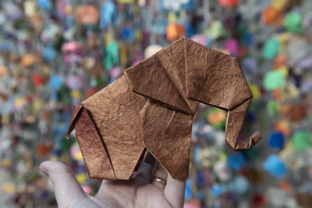 metallic origami elephant