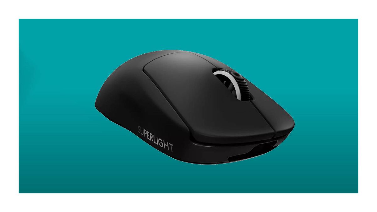 Logitech G Pro X Superlight wireless gaming mouse on blue background