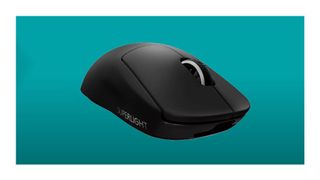 Logitech G Pro X Superlight wireless gaming mouse on blue background