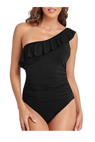 Hilor Women's One Piece Swimsuits One Shoulder Swimwear Asymmetric Ruffle Monokinis Bathing Suits