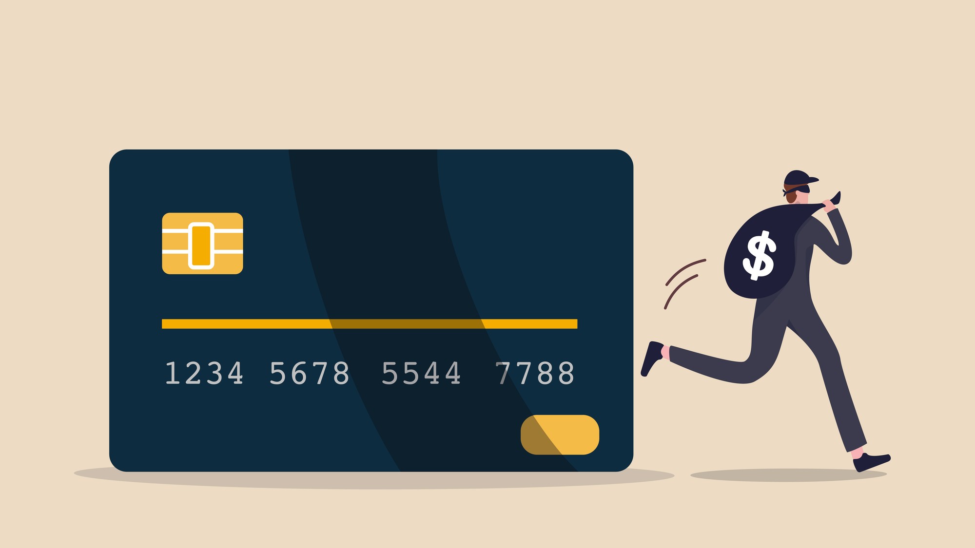 Credit card with robber running with money