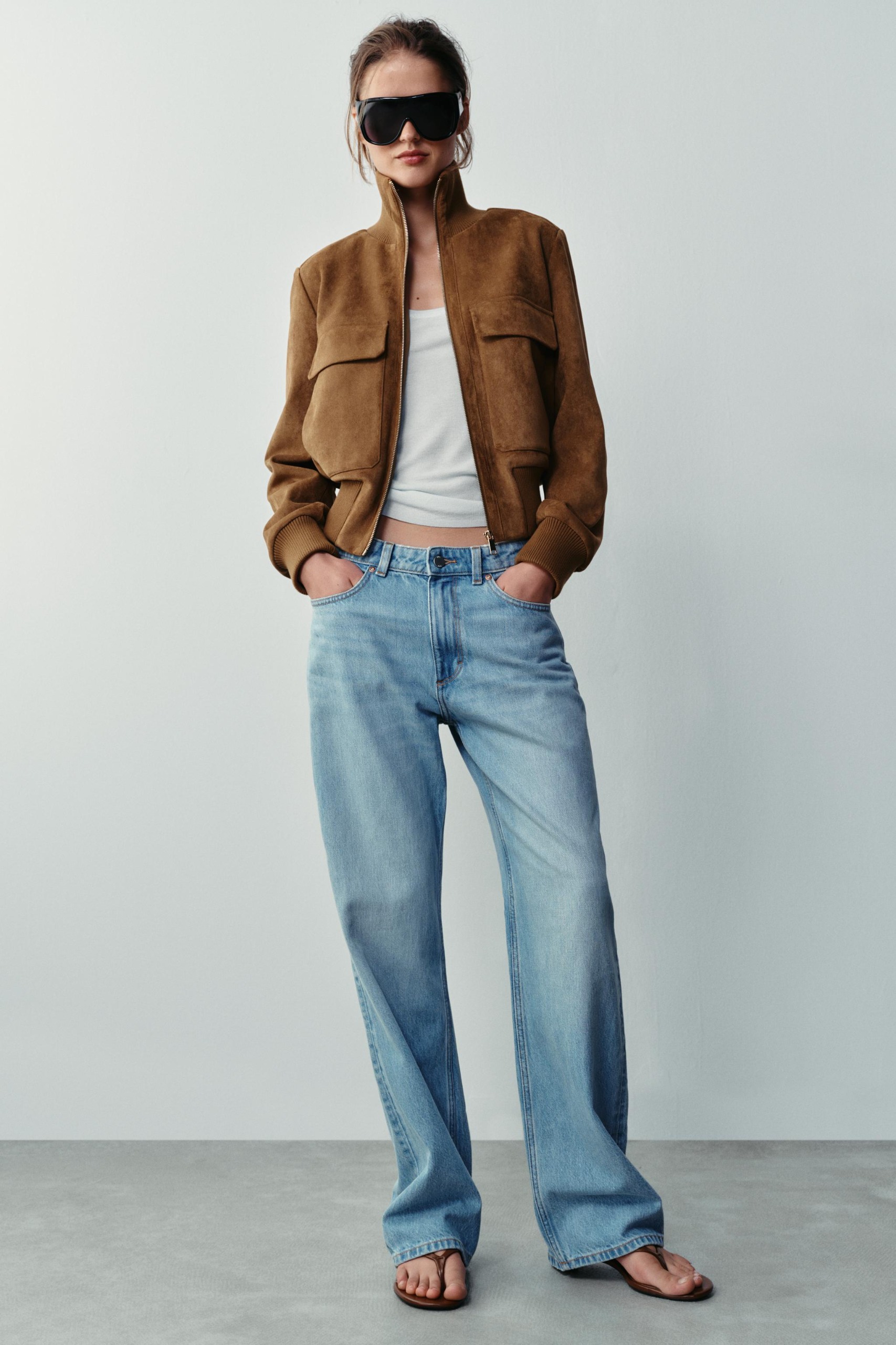 Faux Suede Bomber Jacket - Camel - Xs