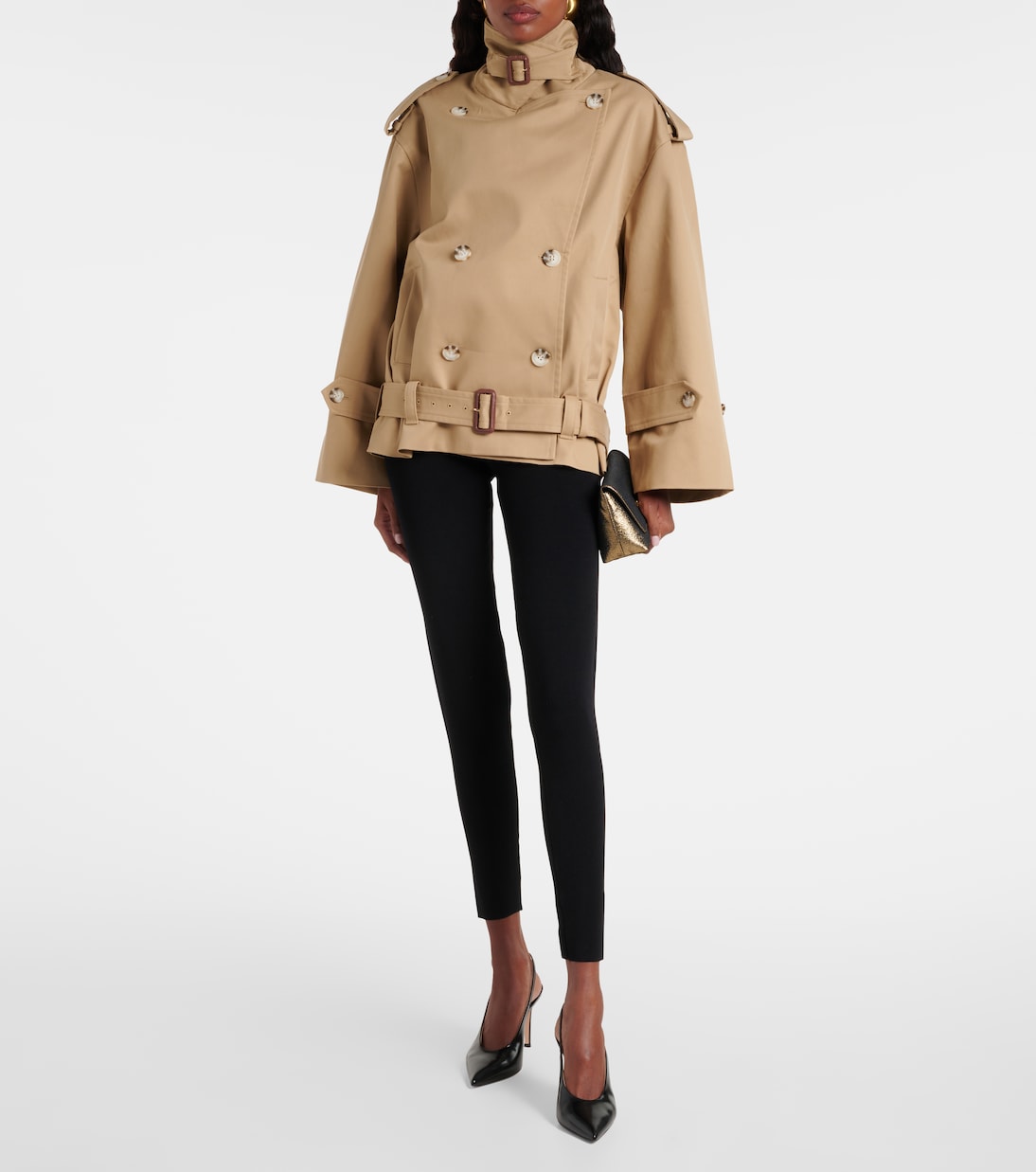 Cropped Gabardine Trench Coat