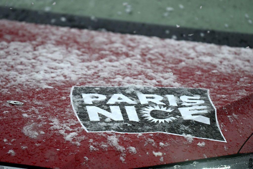 AURON FRANCE MARCH 15 Heavy snowfall after the 83rd Paris Nice 2025 Stage 7 a 1093km stage from Nice to Auron 1603m UCIWT on March 15 2025 in Auron France Photo by Dario BelingheriGetty Images