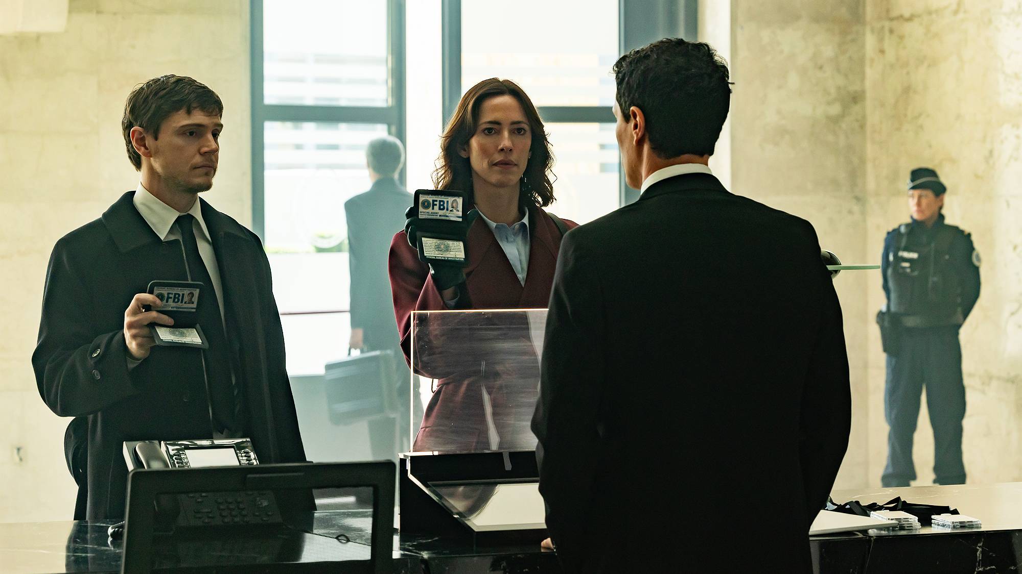 Evan Peters as Cooper Madsen and Rebecca Hall as Jordan Bennett in "The Beauty" (2026)