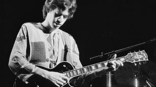 American guitarist Bill Connors performing with jazz fusion group Return to Forever, March 1974.