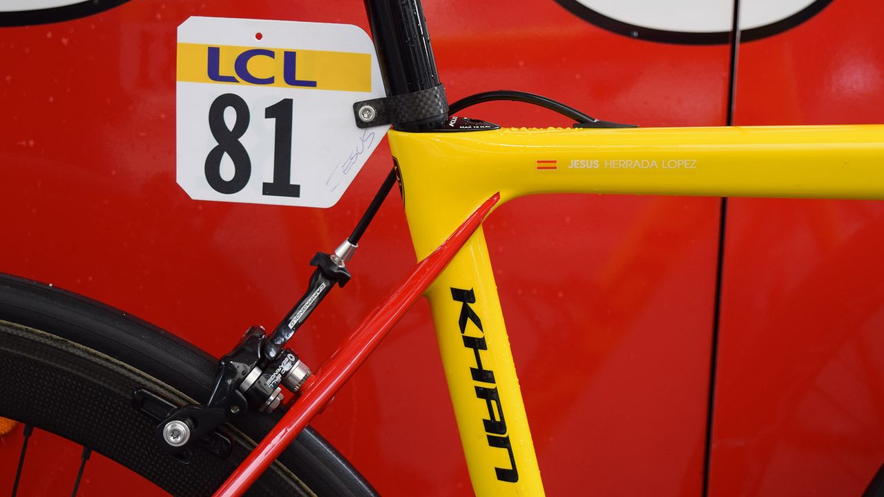 The red and yellow frameset also has Herrada's name in decals on the top tube