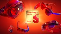 Various VR and XR device mock-ups featuring the recently announced Snapdragon Reality Elite SoC float in a red void.