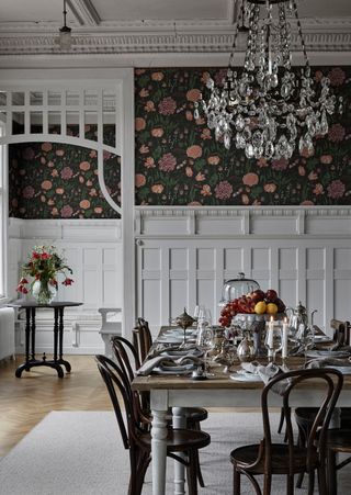 floral wallpaper in period home