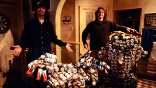 Neil Morrissey and Martin Clunes in Men Behaving Badly with a lot of beer cans