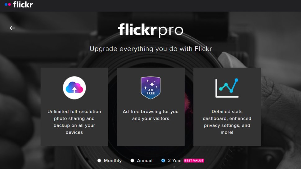 Website screenshot of Flickr Pro (August, 2025)
