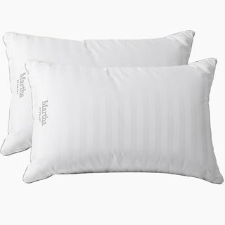 Martha Stewart Hotel Collection Medium Soft Feather Down Pillows 100% Cotton 500 Thread Count Damask Stripe Embroidered, Queen Size Set of 2, White 2