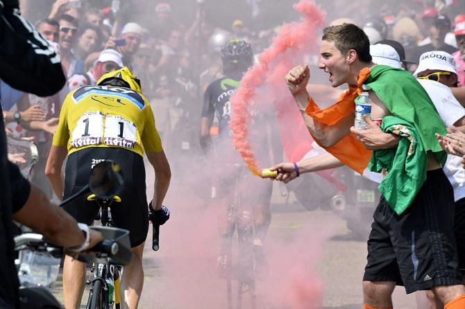 Fans, no - riders do not want to breathe in smoke when climbing at max effort, like Chris Froome.