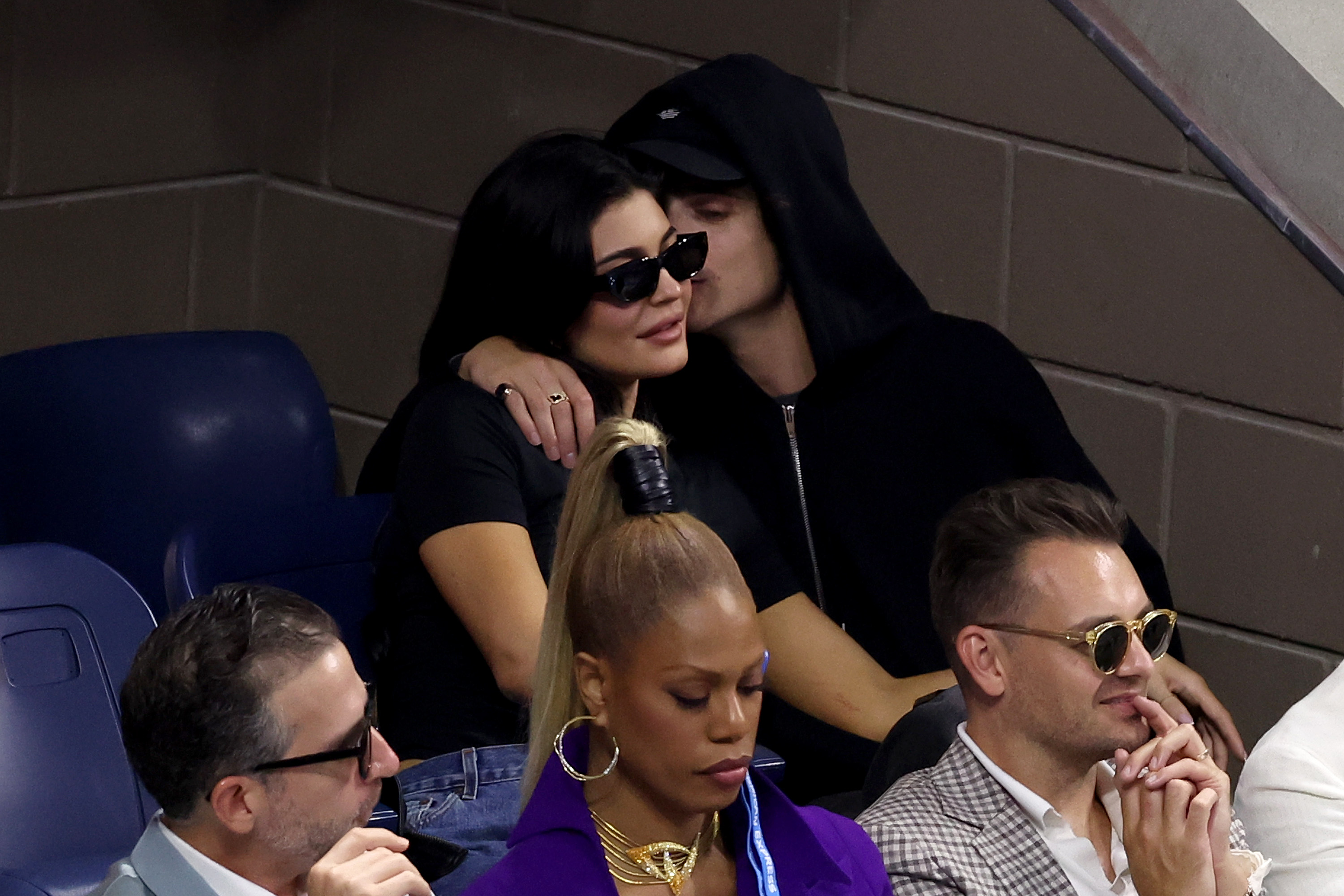 Kylie Jenner and actor Timothée Chalamet look on during the Men's Singles Final match between Novak Djokovic of Serbia and Daniil Medvedev of Russia on Day Fourteen of the 2023 US Open at the USTA Billie Jean King National Tennis Center on September 10, 2023 in the Flushing neighborhood of the Queens borough of New York City.