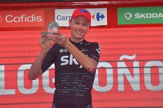 Chris Froome (Team Sky) after winning stage 16 of the Vuelta a Espana