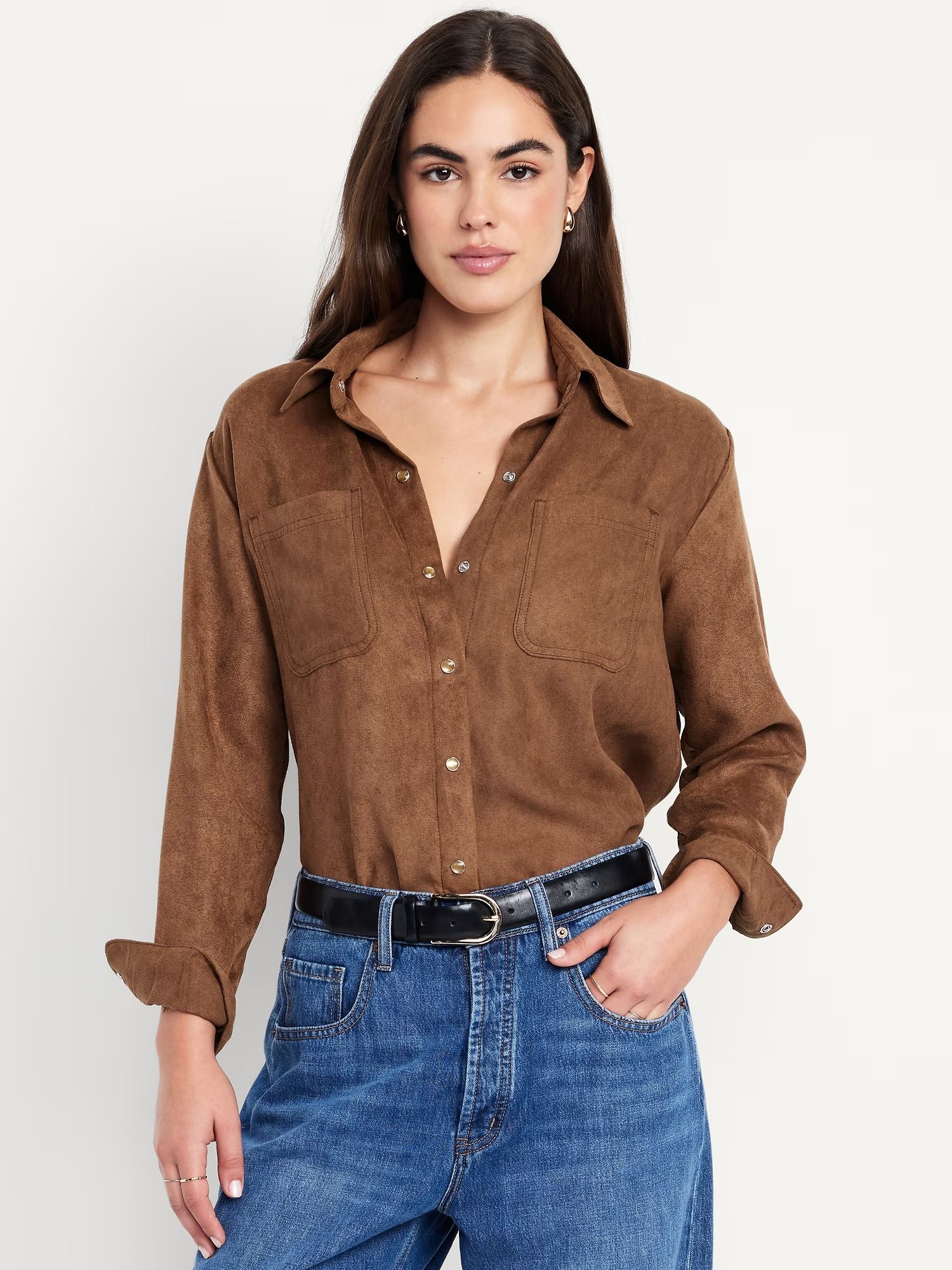 Old Navy, Button-Down Faux-Suede Boyfriend Shirt