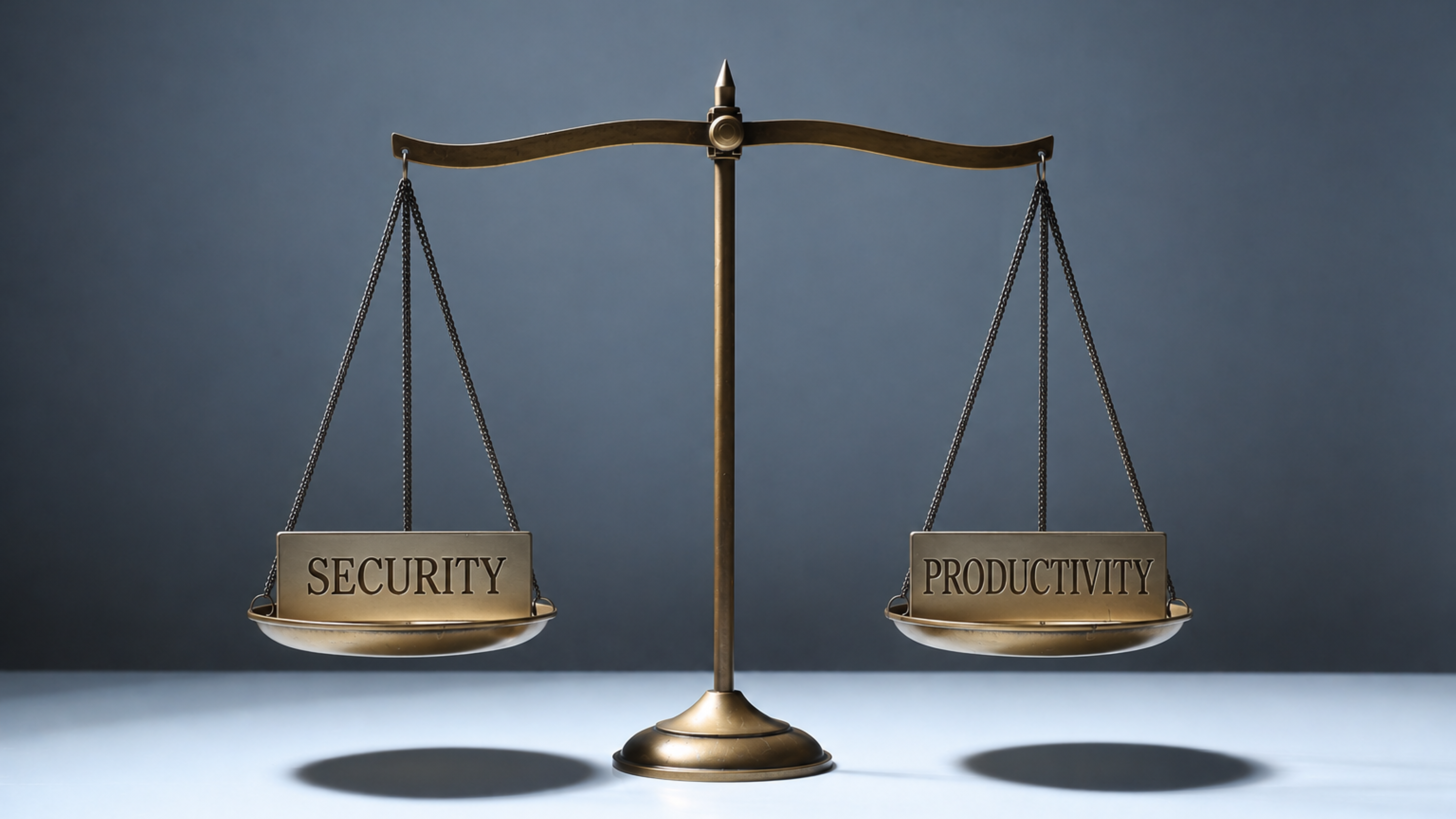 Scales with 'security' on one side and 'productivity' on the other side