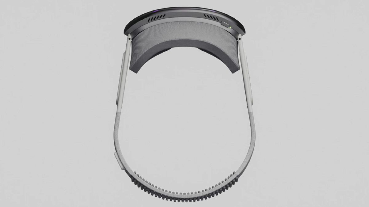 The Pimax Dream Air SE VR headset viewed from the top down, on a grey background